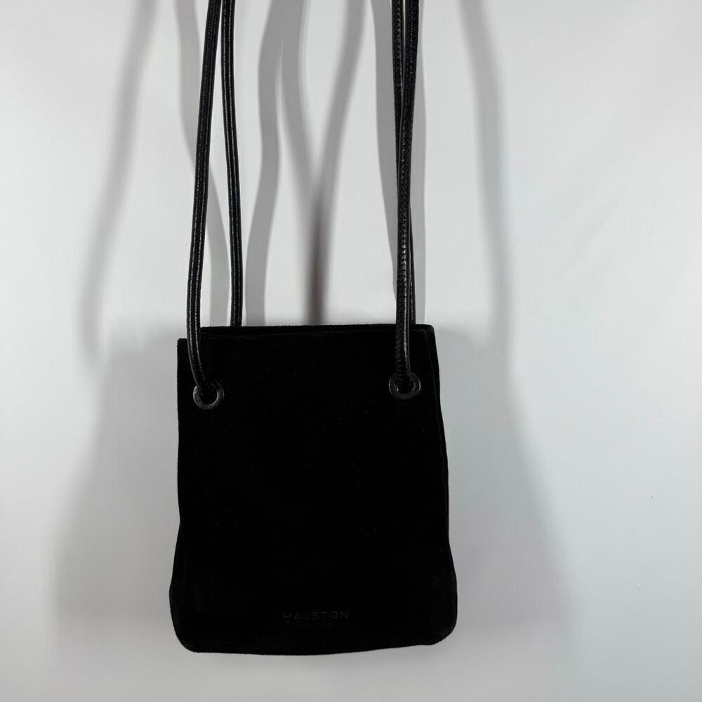 HALSTON HERITAGE Woman Alism Suede Bucket Bag Black purse 9x8x3” 11” handle